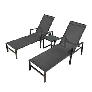 Gray 3-Piece Metal Outdoor Chaise Lounge