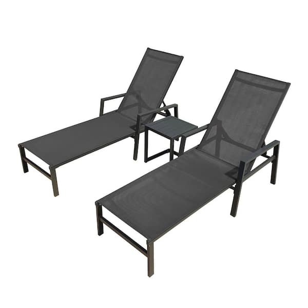 Cesicia Gray 3-Piece Metal Outdoor Chaise Lounge