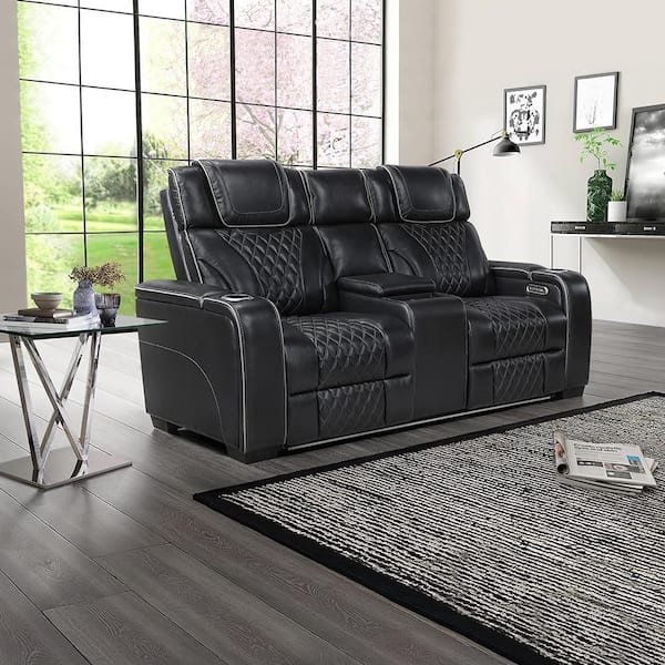 Lazzara Cassian 72 in. W Brown Leather 2-Seater Power Double