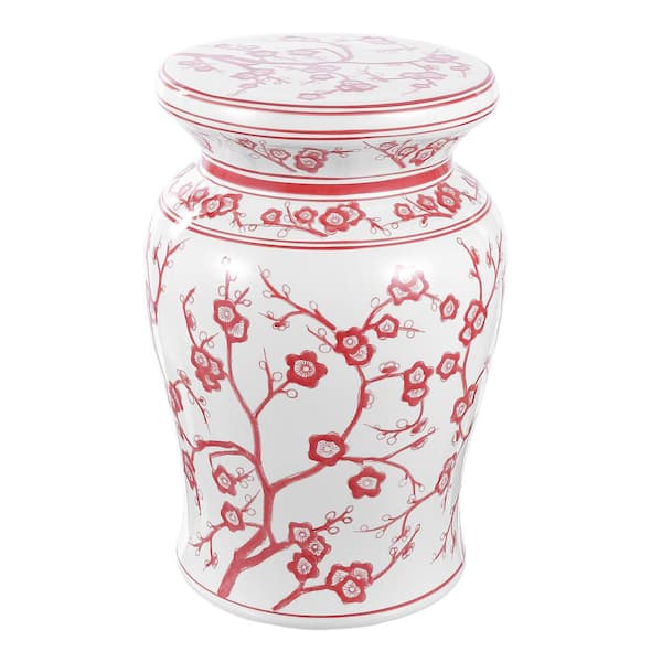 JONATHAN Y Cherry Blossom 17.75 in. Ceramic Garden Stool, Purple/White