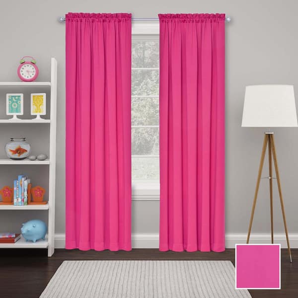 Eclipse Tricia Pink Solid Polyester 52 in. W x 84 in. L Room Darkening Rod Pocket Curtain Panel