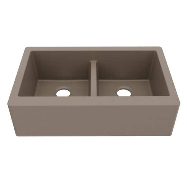 Farmhouse Apron Front Quartz/Granite Composite 34 in. Double Bowl Kitchen Sink in Concrete