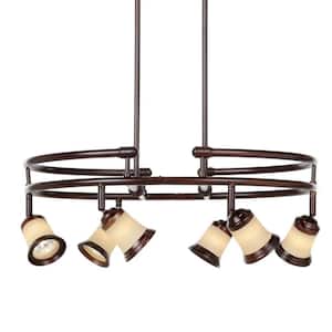 6-Light Antique Bronze Multi-Directional Chandelier with Frosted Glass Shades