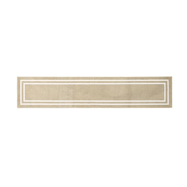 Washable Skid Resistant Beige /White  2.6 ft. x 12 ft. All Loop Tufted Area Rug