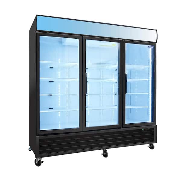 80 in. 70 Cu. Ft. Commercial Auto / Cycle Defrost Merchandiser Upright Freezer in Black with Glass Door and LED Panel