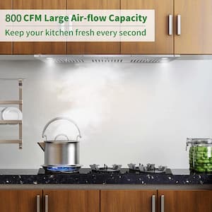 36 in. 800 CFM Ducted Insert Range Hood in Silver Kitchen Stove Vent 3-Speed