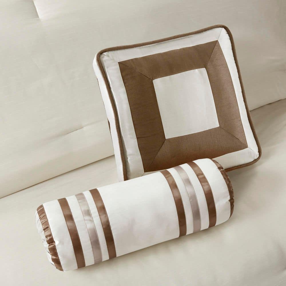 Taupe and Brown Queen Microfiber 7-Piece Comforter Set