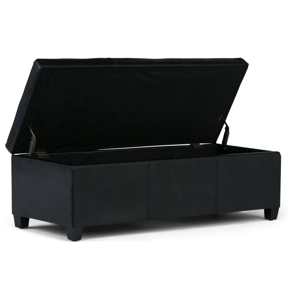 Midnight Black Faux Leather Rectangular Storage Ottoman