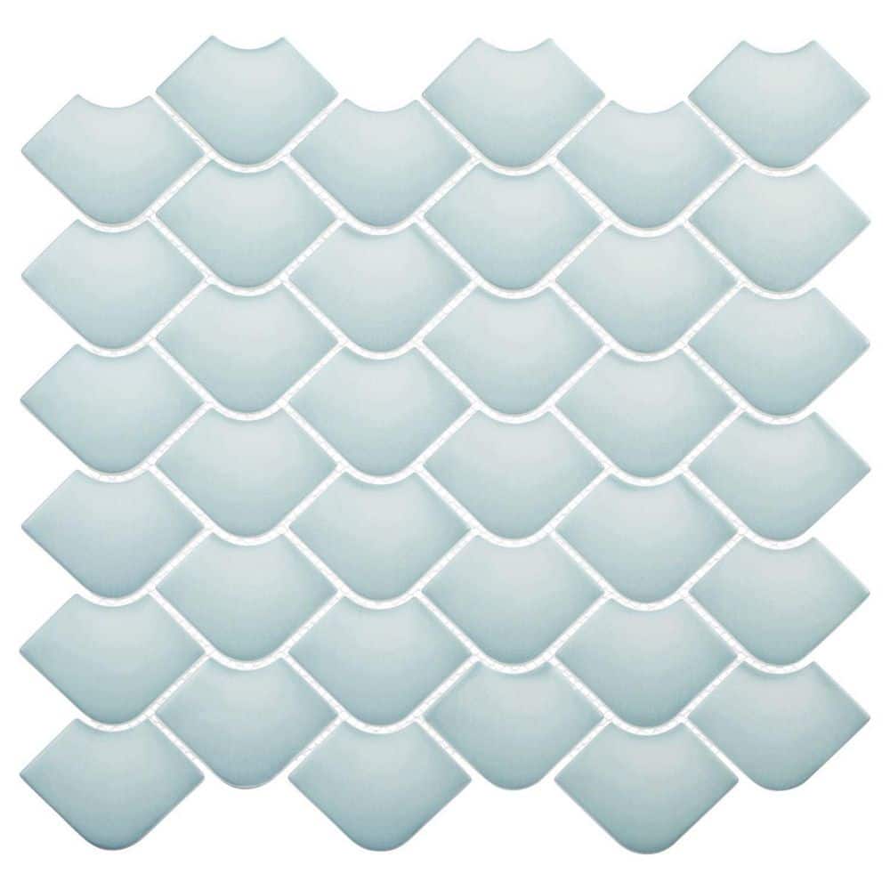 Scala Mira Blue 2-in. x 3-in. Fish Scale Upcycled Satin Glass Floor and Wal