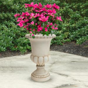 29 in. H Aged White Cast Stone Fiberglass Double Bulbous Urn