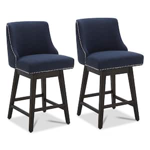 Martin 26 in. Insignia Blue High Back Solid Wood Frame Swivel Counter Height Bar Stool with Fabric Seat(Set of 2)