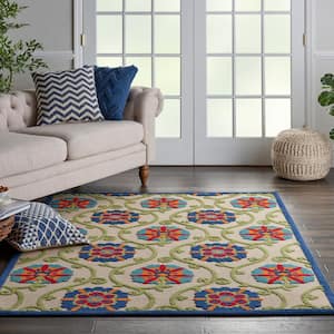 Aloha Easy-Care Blue/Multicolor 4 ft. x 6 ft. Floral Modern Indoor/Outdoor Patio Area Rug