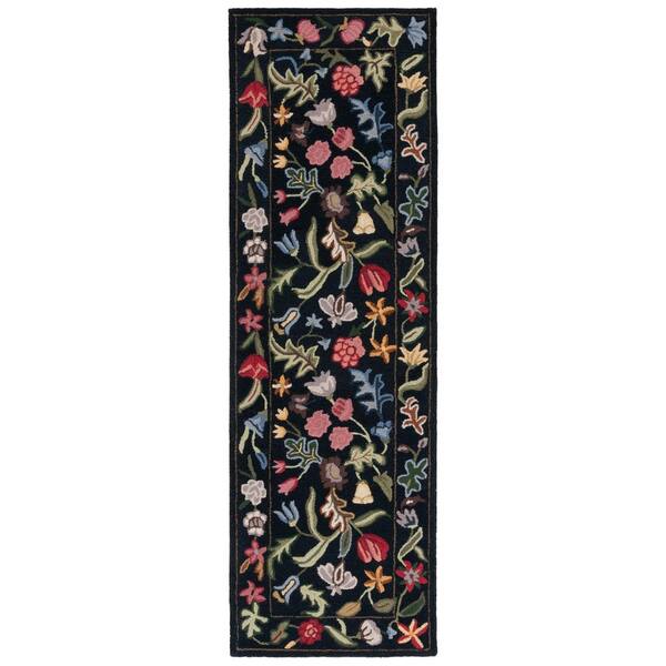 Chelsea 3 x 8 Black/Pink Floral Runner Rug