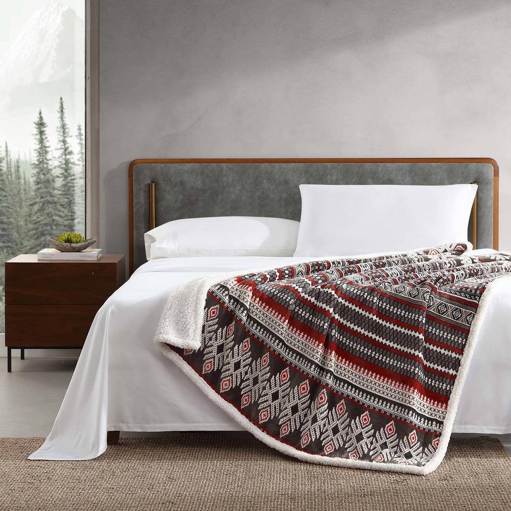 Sycamore Brown Plush Fleece and Sherpa Reversible Throw Blanket