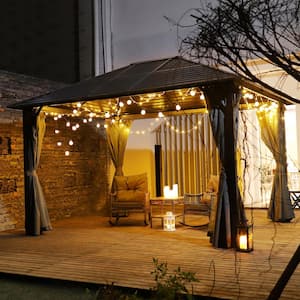 12 ft. W x 10 ft. L x 8.7 ft. H Aluminum Hardtop Gazebo with Grey Curtains and Netting