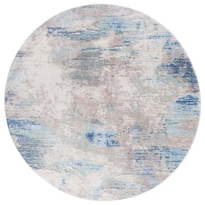 Skyler Collection Beige/Gray Blue 7 ft. x 7 ft. Abstract Striped Round Area Rug
