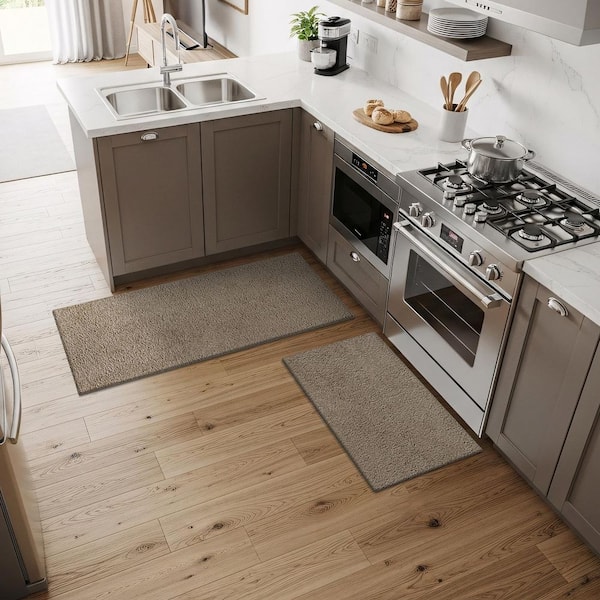 1 ft. x 2 ft. Beige Silky Pieces Solid Non Slip Easy Clean Non Shedding Modern Indoor Area Rug