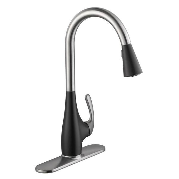 Schon Modern Single-Handle Pull-Down Sprayer Kitchen Faucet in Stainless Steel and Black