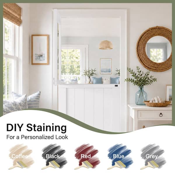 32 in. x 80 in. Primed White Finish Composite MDF Universal 1-Lite Clear Glass Dutch Half Door Wood Front Door Slab
