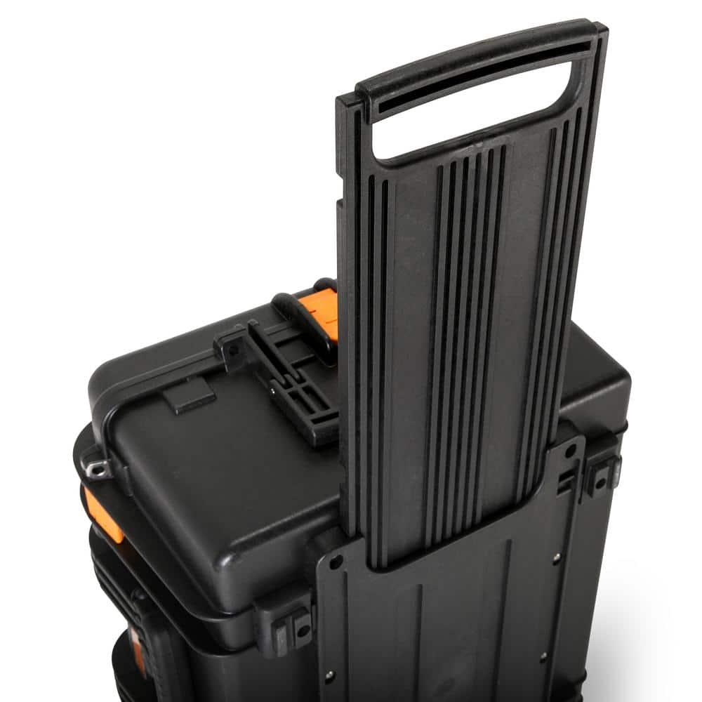 24" Black Polypropylene Heavy-Duty Rolling Tool Case with Trays