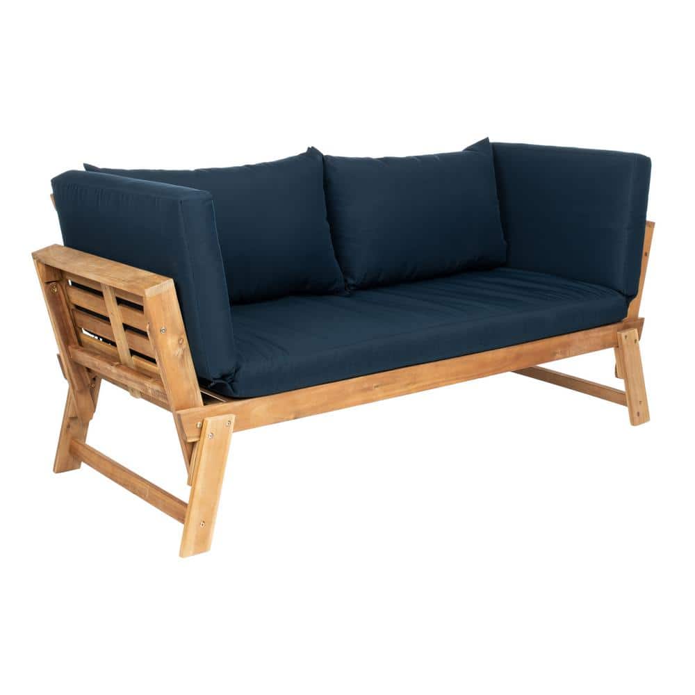Natural Acacia Wood Daybed with Navy Cushions