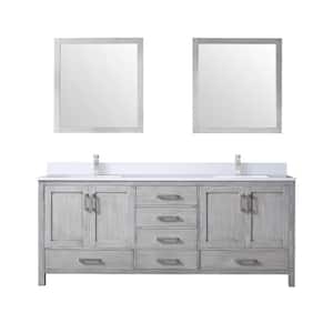 Jacques 80 in. W x 22 in. D Distressed Grey Bath Vanity, Cultured Marble Top, Faucet Set, and 30 in. Mirror