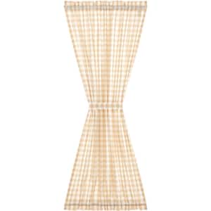 Annie Buffalo Check 40 in. W x 72 in. L Cotton Light Filtering Rod Pocket French Door Curtain Panel in Tan and White