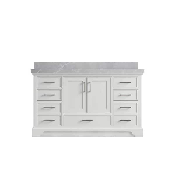 Willow Collections Charlotte 60 in. Single Sink Freestanding White Bath Vanity with Pearl Light Gray Qt. Top Unassembled