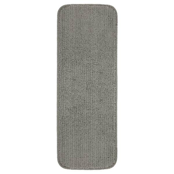 Ottomanson Softy Collection Dark Grey 9 in. x 26 in. Non-Slip Stair Tread Cover (Set of 13)