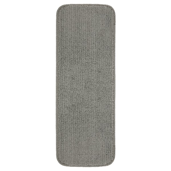 Ottomanson Softy Collection Washable Non-Slip Rubberback Solid 9 in. x 31 in. Indoor Stair Treads, Set of 14, Gray