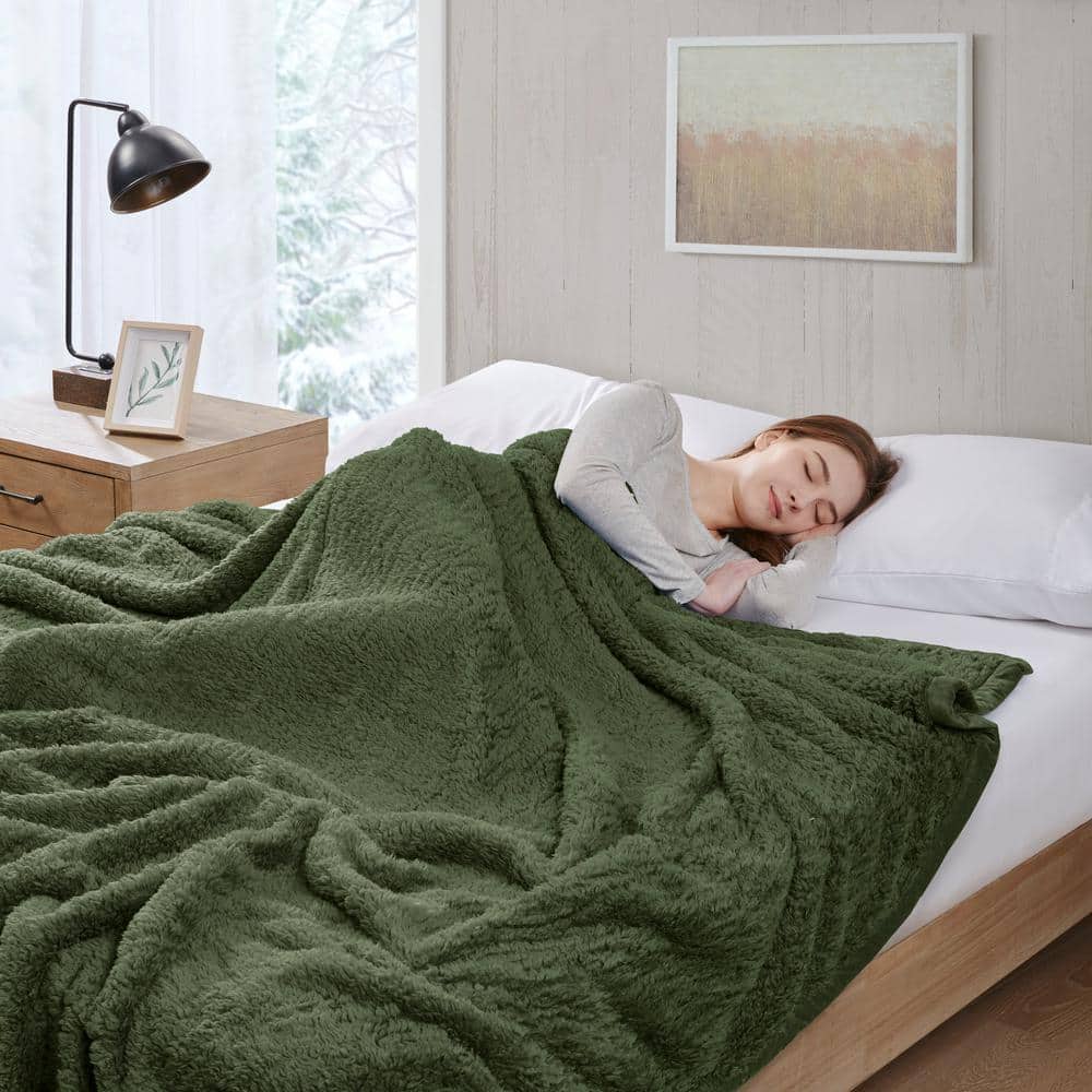 Full Green Fleece Reversible Blanket with Velvet Binding