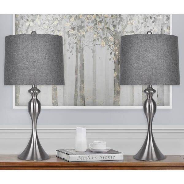 Curvy Brushed Nickel Table Lamps, Grandview Gallery Silver Table Lamps