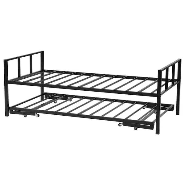 Twin Size Metal Daybed Frame with Trundle, Heavy Duty Bed with Slats for Bedroom, Living Room Black 2025 Upgrade
