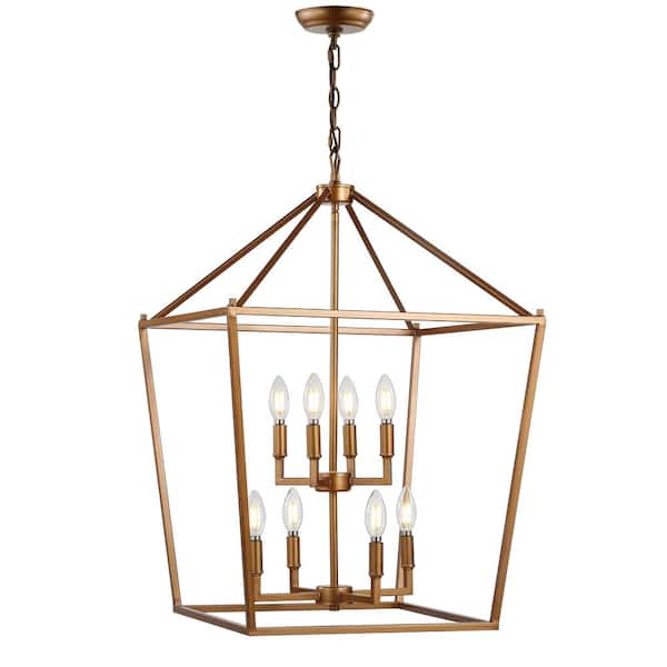 Pagoda 20 in. 8-Bulb Antique Gold Lantern Metal LED Pendant