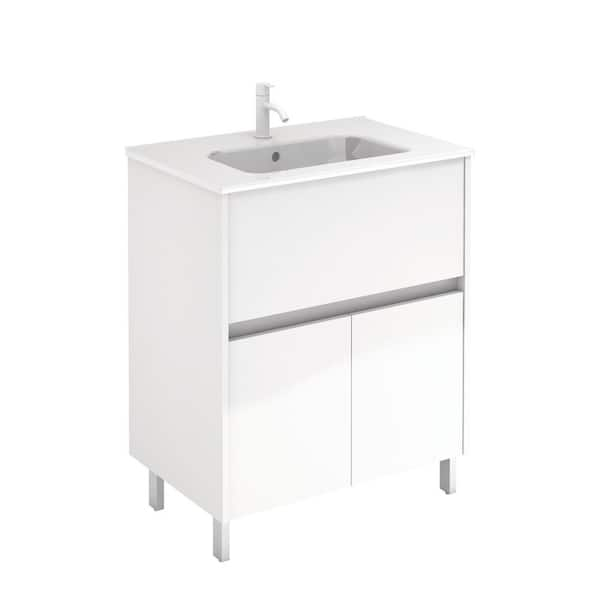 Band 28 in. W x 18 in. D x 34 in. H. Bath Vanity in Glossy White with Vanity Top in White with White Basin