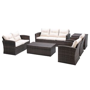 6-Pieces Rattan Sectional Set and Table with Storage