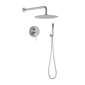 2-Handle 1-Spray Round Faucet with 10 in. Rain Shower Headand Handheld Shower Head Set Valve Included in Brushed Nickel