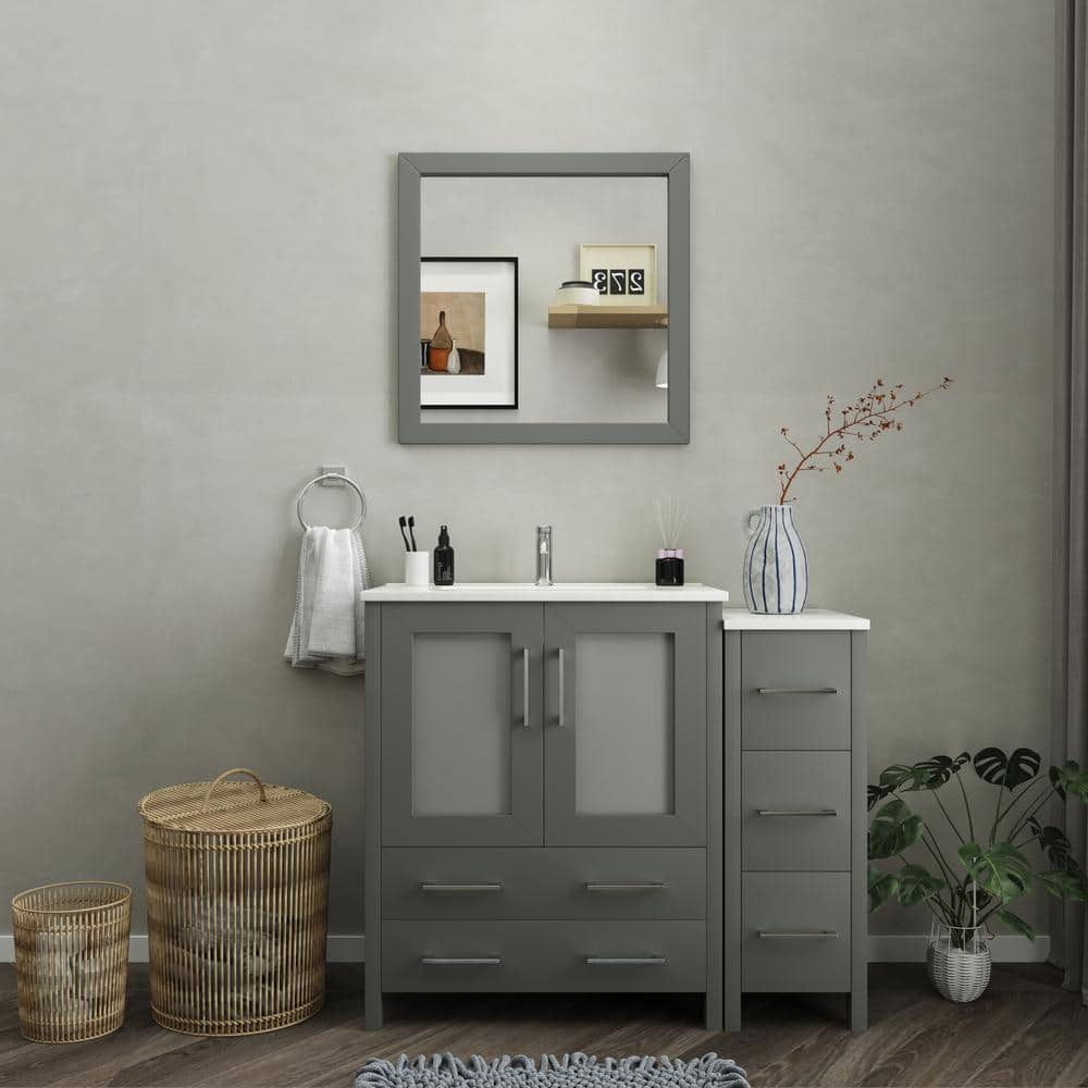 Vanity Art VA3030-96G Grey 96 Double Sink Bathroom Vanity Set with Ceramic Vanity Top