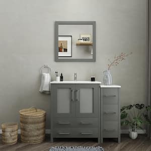 Brescia 42 in. W x 18 in. D x 36 in. H Bathroom Vanity in Grey with Single Basin Vanity Top in White Ceramic and Mirror