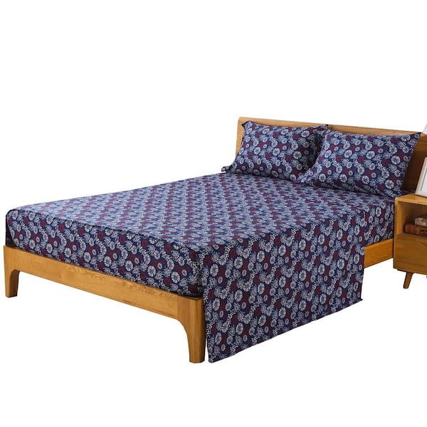 COUNTRY LIVING Celebration 3-Piece Navy Microfiber Washed Twin Sheet Set