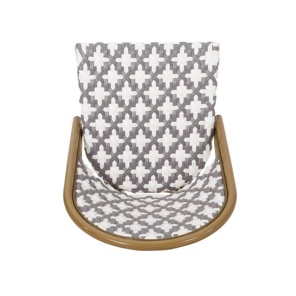 Gray and White Bamboo Print Outdoor Aluminum Bistro Dining Chairs