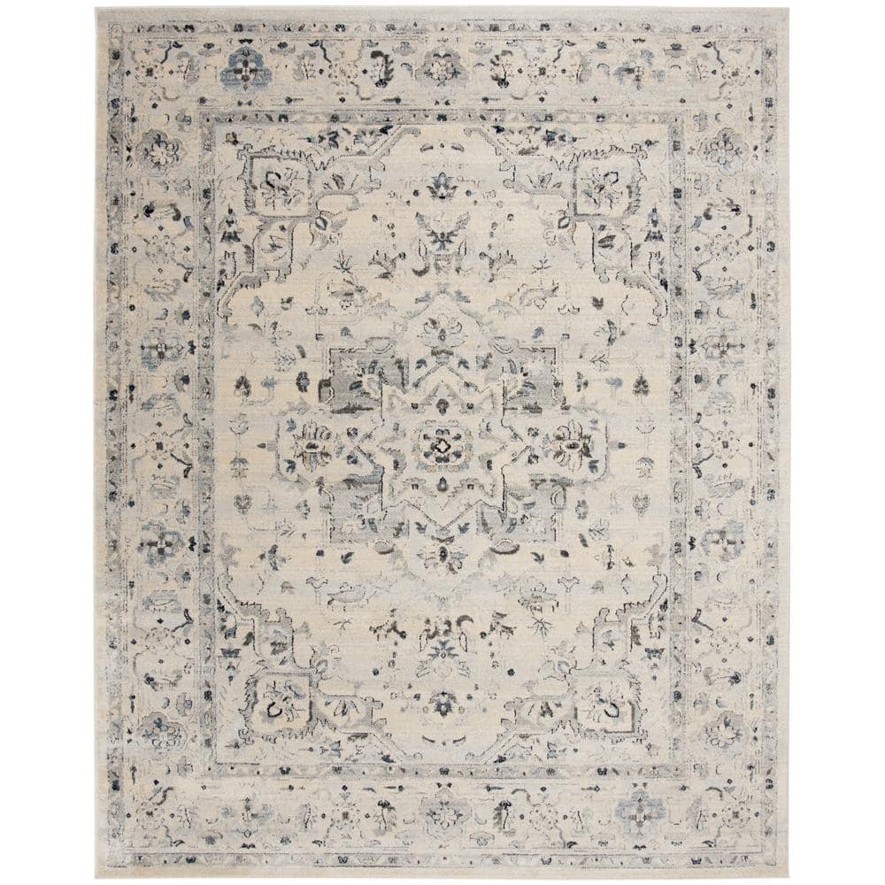Charleston Ivory and Light Blue Synthetic Reversible Area Rug