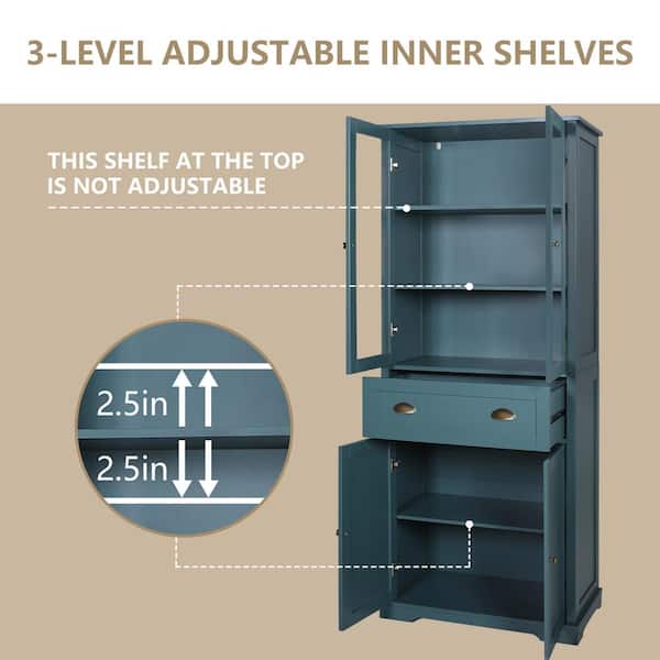 VEIKOUS Kitchen Pantry Hutch Cabinet Storage with Microwave Stand and Adjustable Shelves, Blue