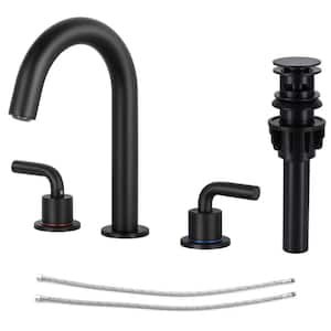 8 in. Widespread Bathroom Faucet 3-Hole Bathroom Sink Faucet with Pop-Up Drain in Matte Black