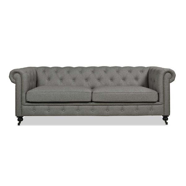 Jennifer Taylor Winston 91 in. Dark Heathered Gray Linen 3-Seat Chesterfield Sofa
