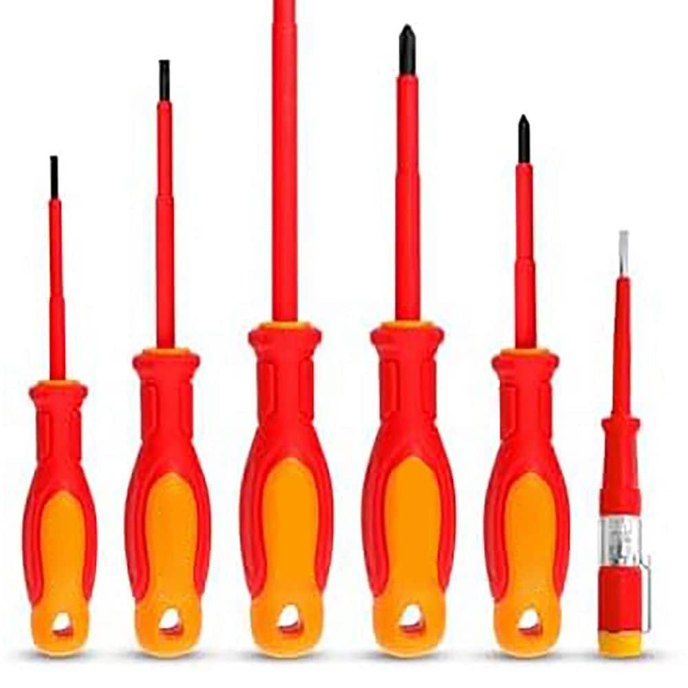 Professional 1000V Insulated Magnetic Screwdriver Set Ergonomic Handles Voltage Tester 6-Piece Red Tools price history on PriceWatchPro