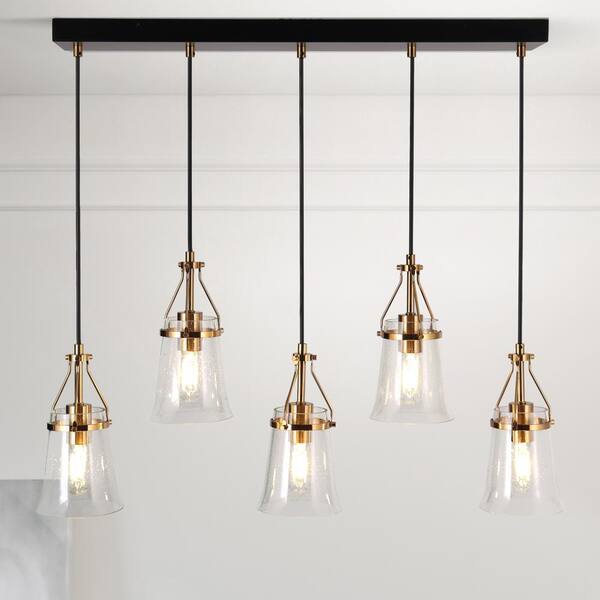 LNC Modern 5-Light Black and Brass Linear Chandelier for Dining Room ...