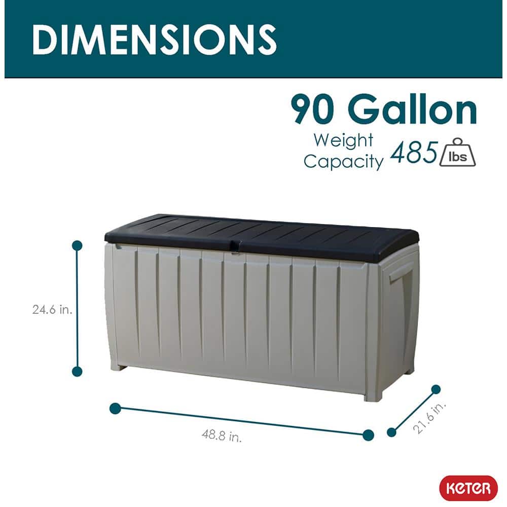 Keter 90 Gallon Black and Gray Lockable Plastic Deck Box