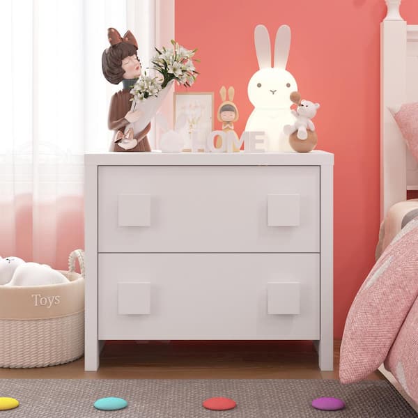 FUFU&GAGA White 2-Drawer 31.5 in. Width x 27.6 in. Height Wooden Nightstand, Side Table, Nesting Table with Square Handles Design