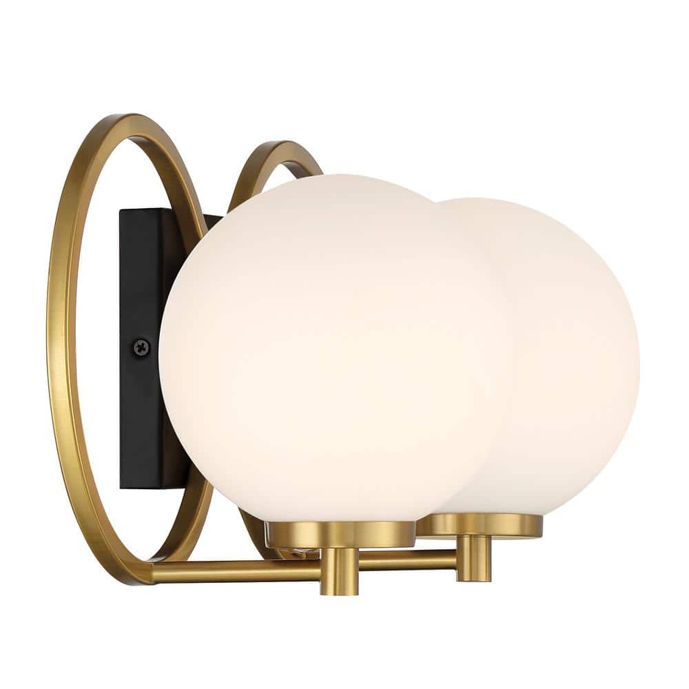 Matte Black and Warm Brass 2-Light Vanity with Frosted Glass Shades